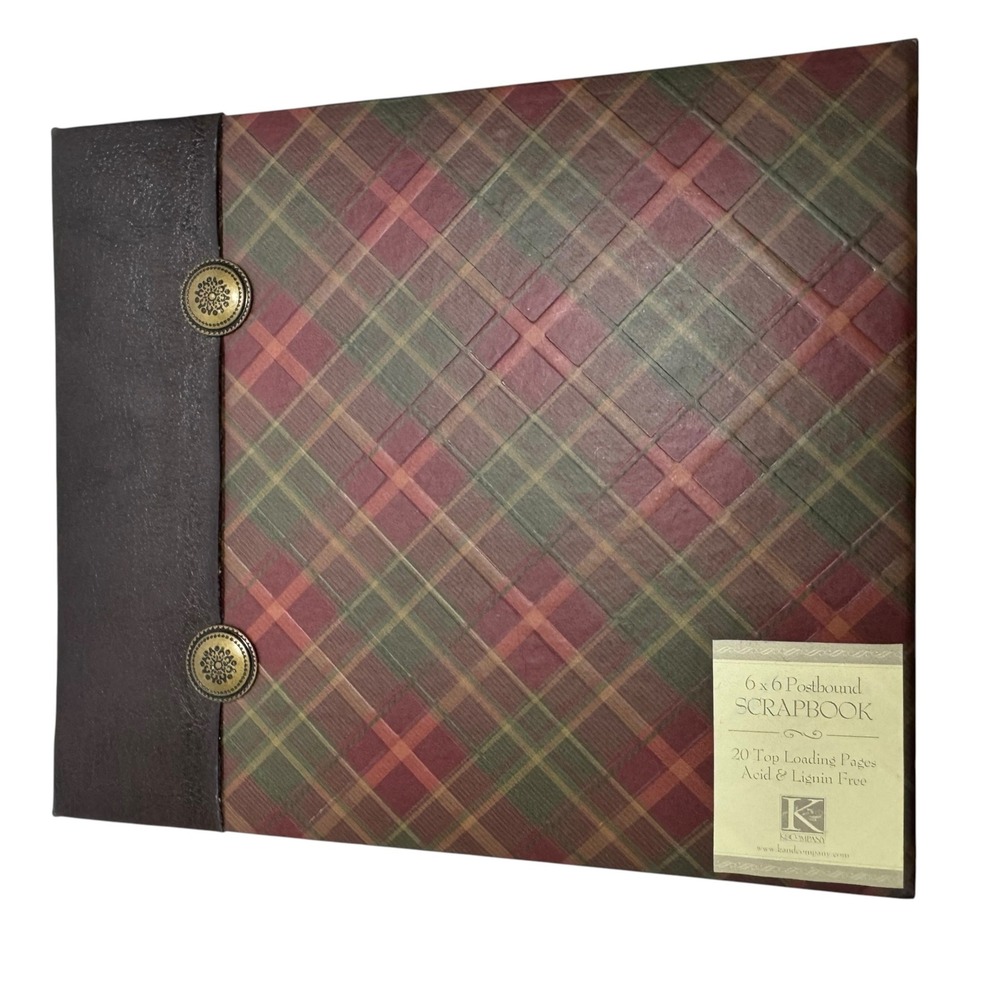K&Company 6x6 Postbound Photo Album Plaid Red Green 20 Pages Windsor Alphabet
